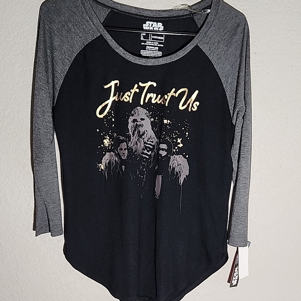 Star Wars Shirt Womens size L Black and Gray womens 3/4 sleeve new Disney - Picture 1 of 7
